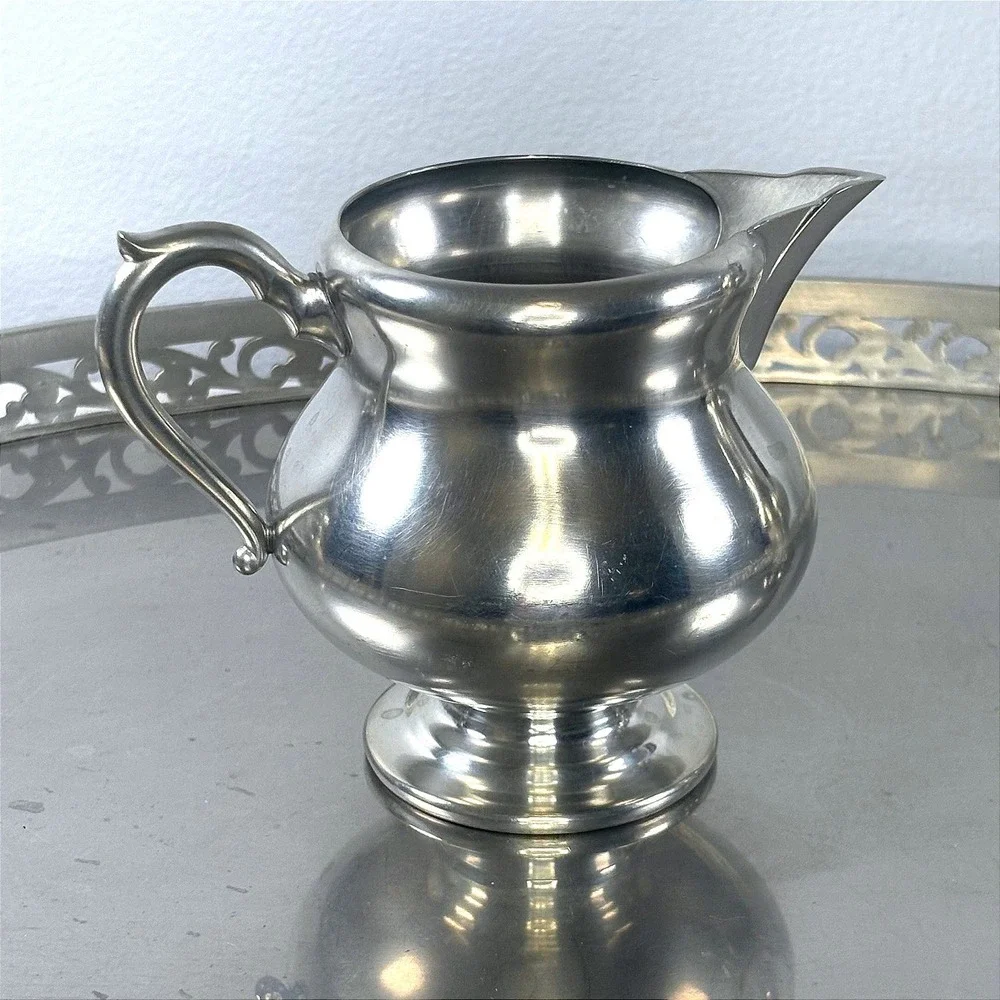 Vintage Royal Holland Pewter Coffee Set with Wood Accents and Gallery Tray